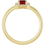 Emerald Ruby Halo Ring with Diamond Accents in Gold and Platinum