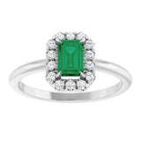 Emerald Emerald Halo Ring with Diamond Accents in White Gold