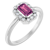 Emerald Pink Tourmaline Halo Ring with Diamond Accents in Platinum