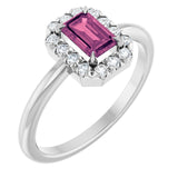 Emerald Pink Tourmaline & Diamond Halo Ring in White Gold