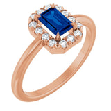 Emerald Lab-Grown Blue Sapphire & Diamond Ring in Gold and Platinum