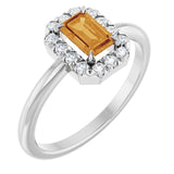 Emerald Citrine Halo Ring with Diamond Accents in White Gold