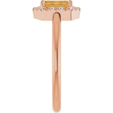 Emerald Citrine Halo Ring with Diamond Accents in Rose Gold