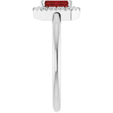 Emerald Mozambique Garnet & Diamond Halo Ring in White Gold
