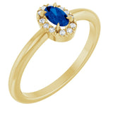 Oval Lab-Grown Blue Sapphire & Diamond Halo Ring in Yellow Gold