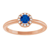 Round Blue Sapphire Halo Ring with Diamond Accents in Gold