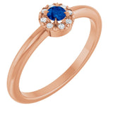 Round Blue Sapphire Halo Ring with Diamond Accents in Gold