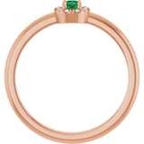 Round Emerald Halo Ring with Diamond Accents in Gold and Platinum