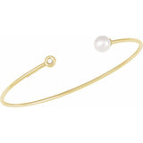 Pearl Cultured Freshwater Pearl & Natural Diamond Accented Pearl Cuff Bracelet In Gold & Platinum