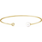 Pearl Cultured Freshwater Pearl & Natural Diamond Accented Pearl Cuff Bracelet In Gold & Platinum