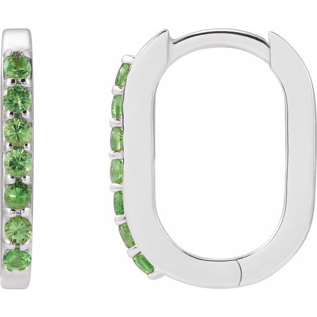 Tsavorite Garnet Round Hoop Earrings in Gold and Platinum