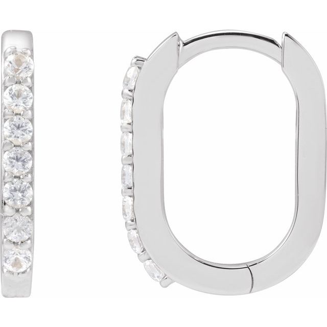 White Sapphire Round Hoop Earrings in Gold and Platinum