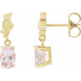 Pink Morganite Oval Floral Stud Earrings in Gold and Platinum