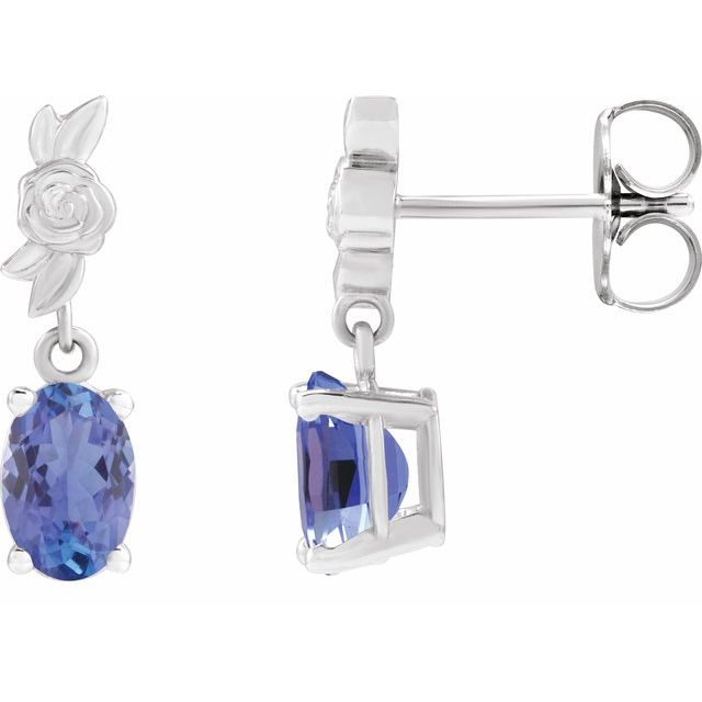 Tanzanite Oval Floral Stud Earrings in Gold and Platinum