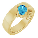 Oval Blue Zircon Solitaire Ring in Yellow Gold