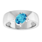 Oval Blue Zircon Solitaire Ring in Platinum