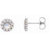 Rainbow Moonstone & Diamond Round Halo Stud Earrings in Gold and Platinum