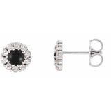 Black Onyx & Diamond Round Halo Stud Earrings in Gold and Platinum