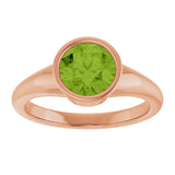 Round Peridot Solitaire Ring in Gold and Platinum