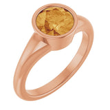 Round Citrine Solitaire Ring in Gold and Platinum