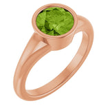 Round Peridot Solitaire Ring in Gold and Platinum