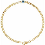 Round Natural Aquamarine Bezel-Set Solitaire Curb Link Bracelet In Gold & Platinum