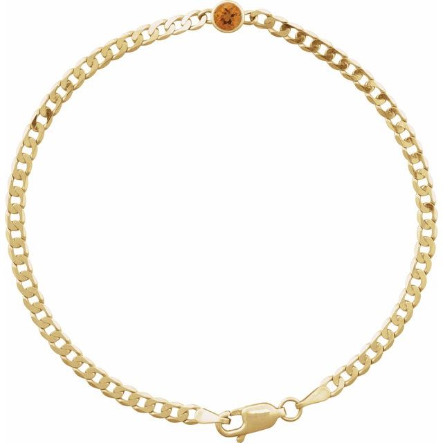 Round Natural Citrine Bezel-Set Solitaire Curb Link Bracelet In Gold & Platinum