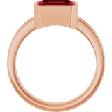 Emerald Lab-Grown Ruby Solitaire Ring in Gold and Platinum