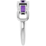 Straight Baguette Lab-Grown Purple Sapphire Accented Ring in Platinum