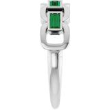 Straight Baguette Lab-Grown Emerald Accented Ring in Platinum