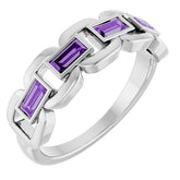 Straight Baguette Lab-Grown Purple Sapphire Accented Ring in Platinum