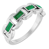 Straight Baguette Lab-Grown Emerald Accented Ring in Platinum