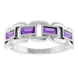 Straight Baguette Lab-Grown Purple Sapphire Accented Ring in Platinum