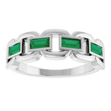 Straight Baguette Lab-Grown Emerald Accented Ring in Platinum
