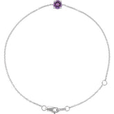 Round Natural Amethyst Solitaire Link Bracelet In Gold & Platinum