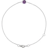 Round Natural Amethyst Solitaire Link Bracelet In Gold & Platinum