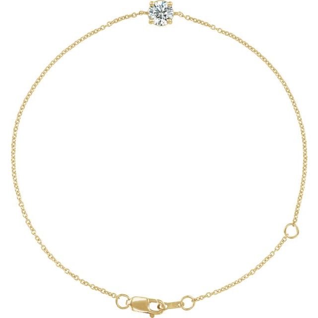 Round Natural White Sapphire Solitaire Link Bracelet In Gold & Platinum