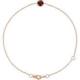 Round Natural Mozambique Garnet Solitaire Link Bracelet In Gold & Platinum