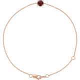 Round Natural Mozambique Garnet Solitaire Link Bracelet In Gold & Platinum