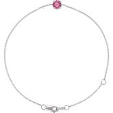 Round Natural Pink Tourmaline Solitaire Link Bracelet In Gold & Platinum