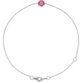 Round Natural Pink Tourmaline Solitaire Link Bracelet In Gold & Platinum