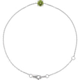 Round Natural Peridot Solitaire Link Bracelet In Gold & Platinum