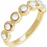 Round Rainbow Moonstone Cabochon Ring in Gold and Platinum