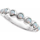 Round White Opal Cabochon Ring in Platinum