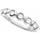 Round Rainbow Moonstone Cabochon Ring in Platinum