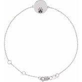 Round Natural Black Spinel Engravable Paw Print Bracelet In Silver