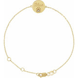 Round Natural White Sapphire Engravable Paw Print Bracelet In Gold & Platinum