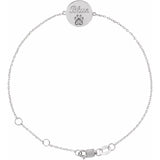 Round Natural White Sapphire Engravable Paw Print Bracelet In Silver