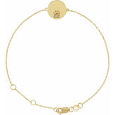 Round Natural White Sapphire Engravable Paw Print Bracelet In Gold & Platinum
