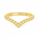 Wishbone diamond ring yellow gold, Natural diamond V shaped wedding band